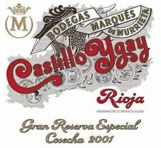 Detalle de la etiqueta de Castillo Ygay 2001