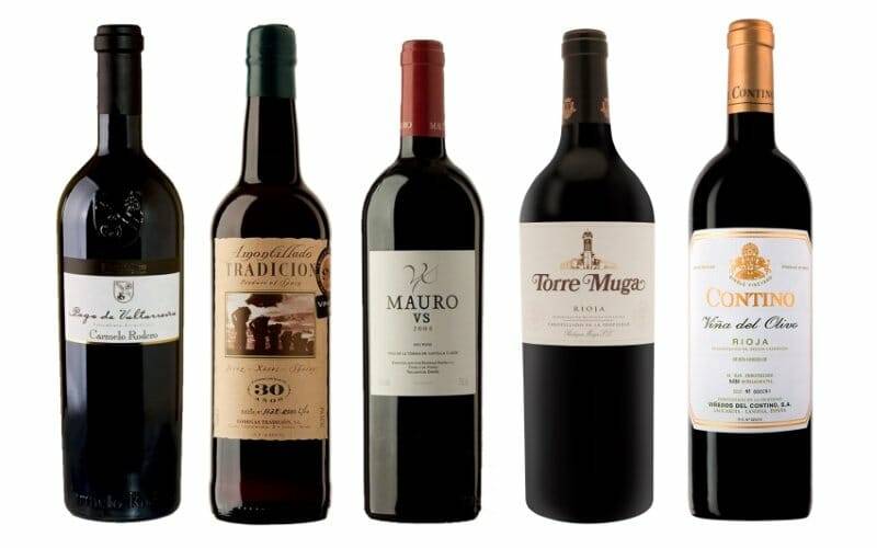 Los cinco primeros vinos de la lista, con 99 puntos y el precio más económico